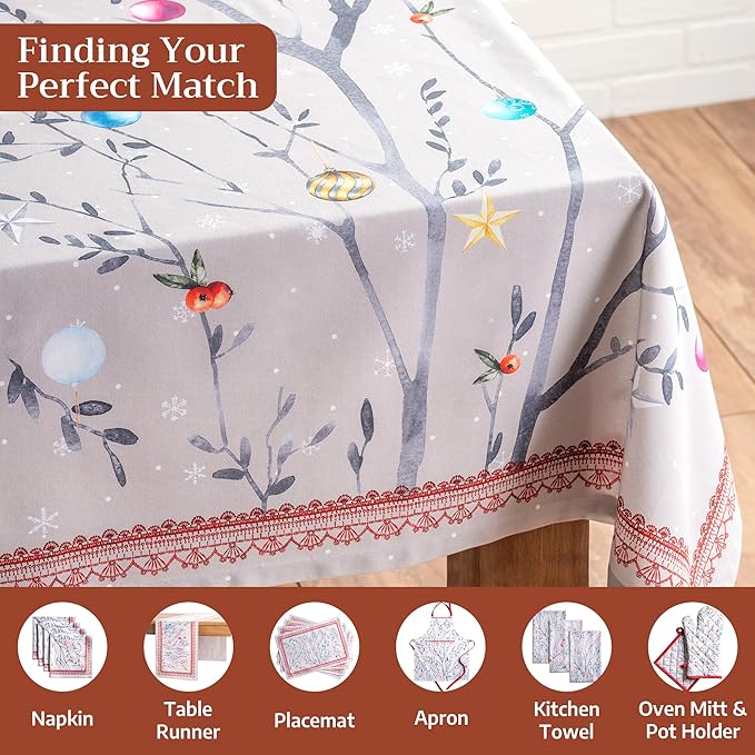 Maison d' Hermine Table Cloth Rectangle Table 100% Cotton 70 x 108 Inches Fall Tablecloth Reusable Everyday Use for Thanksgiving Christmas Decorations Dining Farmhouse Party (Fairy Christmas)