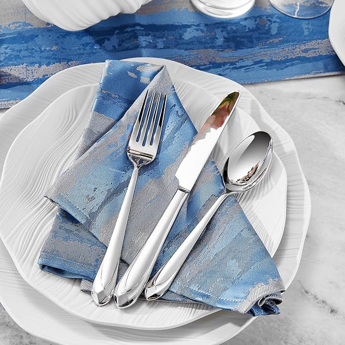 KEAWELL Premium Astra Flatware Set, 45-Piece Silverware Set for 8, Mirror-Finished 18/10 Stainless Steel, Modern Cutlery Dishwasher Safe for Meals and Gatherings (45, Silver)