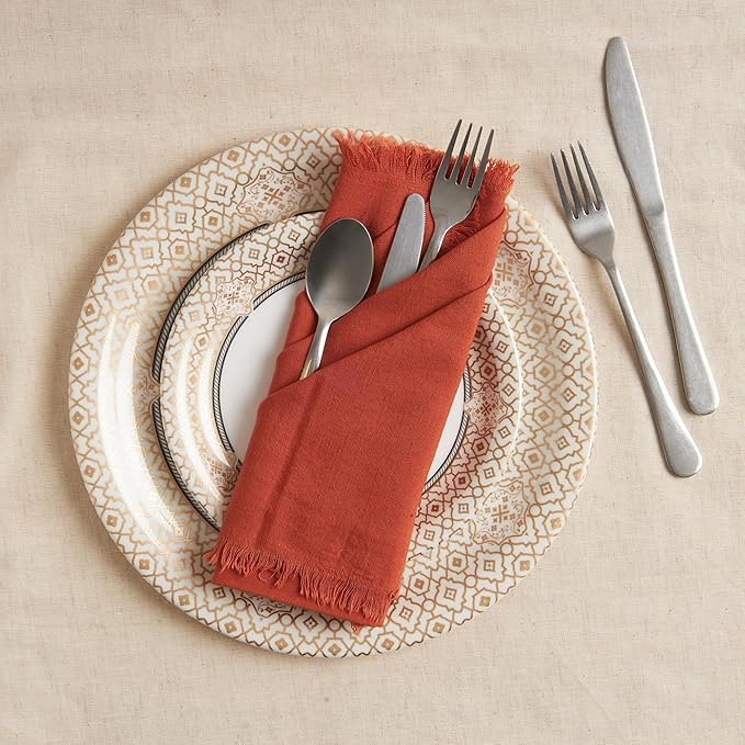 ACCENTHOME Rust Cotton Linen Napkin Set of 12 18x18 inch Dinner Napkins - Washable Soft Premium Hotel Quality Reusable Hemmed Edges Napkins Perfect Table Linens for Family Dinners, Weddings