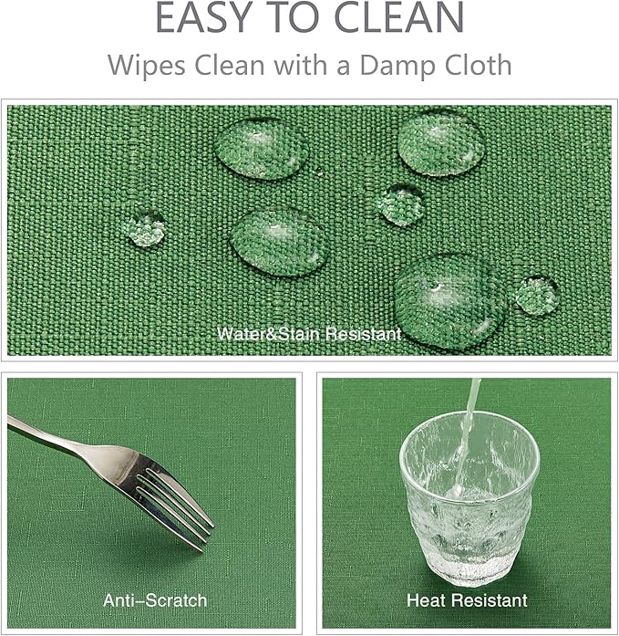 Rectangle Tablecloth Waterproof 60x84 inch Linen Textured Table Cloth Stain and Wrinkle Resistant Washable, Decorative Fabric Table Cover for Dining, Party and Camping, Green