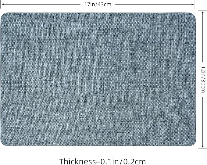 Heat Resistant Placemats Set of 6, 17x12in Waterproof Wipeable Faux Leather Non Slip Table Mats, Easy to Clean, Stain Resistant, for Kitchen Dining Room– Charcoal Blue