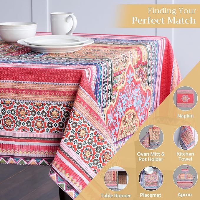 Maison d' Hermine Table Cloth Square Table 100% Cotton 60 x 60 Inches Fall Tablecloth Reusable Everyday Use for Thanksgiving Christmas Decorations Dining Farmhouse Party (Ispahan)