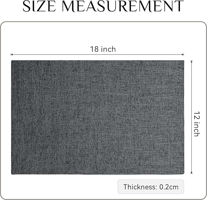Softalker Faux Linen Placemats Set of 4-12 x 18 Inch, Heat Resistant Double Layered Durable Burlap Farmhouse Place Mats, Non-Slip Washable Rustic Table Mats for Dining, Kitchen, Party（Dark Grey