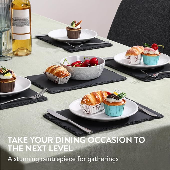 Navaris Slate Plates - Food Contact Safe Black Stone Plates - Cheese Platter Charcuterie Boards Serving Plate - Stone Slate Slab Cheese Board - Set of 8-11.8" x 7.9" (30 x 20cm)