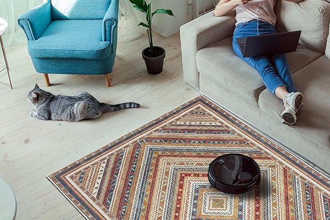 Keen Home Design 10x14 Rug - Machine Washable Area Rug with Non-Slip Backing, Ideal for Living Room, Dining Room, Bedroom - Vintage, Easy Clean, Durable, Low Pile Rug - (9'7" x 14')