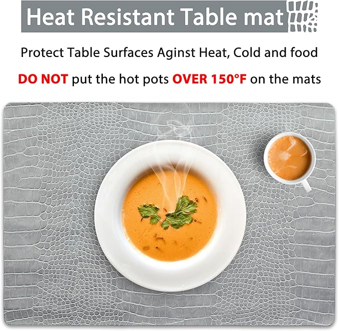 Set of 4 Faux Leather Placemats, PU Table Mats, Waterproof, Stain Resistant, Heat Resistant, Easy to Clean for Kitchen Dining Table,Conference Table