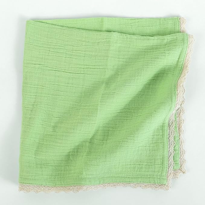 Fingercraft Dinner Cloth Napkin Cotton Muslin Double Gauze 8 Pack with Classic Lace for Everyday Use, Wedding, Party, Christmas, Easter Napkins Cloth are Pre Shrunk and Good Absorbency Lettuce Green