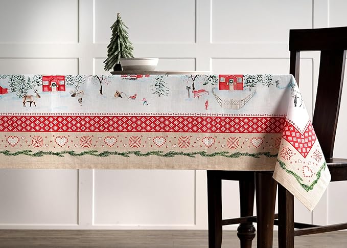 Maison d' Hermine Table Cloth Rectangle Table 100% Cotton 54 x 72 Inches Fall Tablecloth Reusable Everyday Use for Thanksgiving Christmas Decorations Dining Farmhouse Party (Rural Christmas)