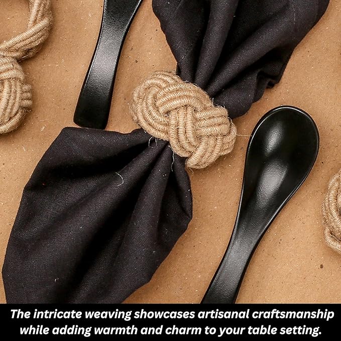 ALPHA Living HOME Round Jute Woven Napkin Rings, Water Hyacinth Easter Napkin Rings Set of 12 Napkins Holder for Elegant Table Decoration, Christmas Table Decor, Wedding Decor (Brown)
