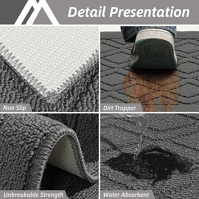 COSY HOMEER-Kitchen-Rugs-Non-Slip-Washable 24"x60" Absorbent Kitchen Runner Rugs Polypropylene Kitchen Mats for Floor,Sink Mat,Hallway,Laundry,Grey