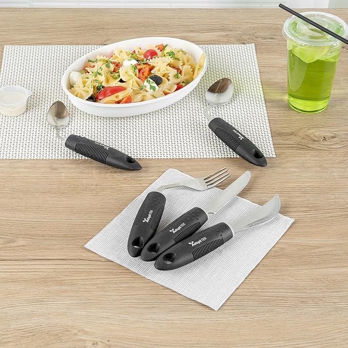 Restaurantware Adaptive Utensils - 1 count Stainless Steel, 9.84 x 5.12 x 1.57 Inches, Ergonomic Eating Aids, Non-Slip Utensil Set for Arthritis, Secure Grip Design, Black