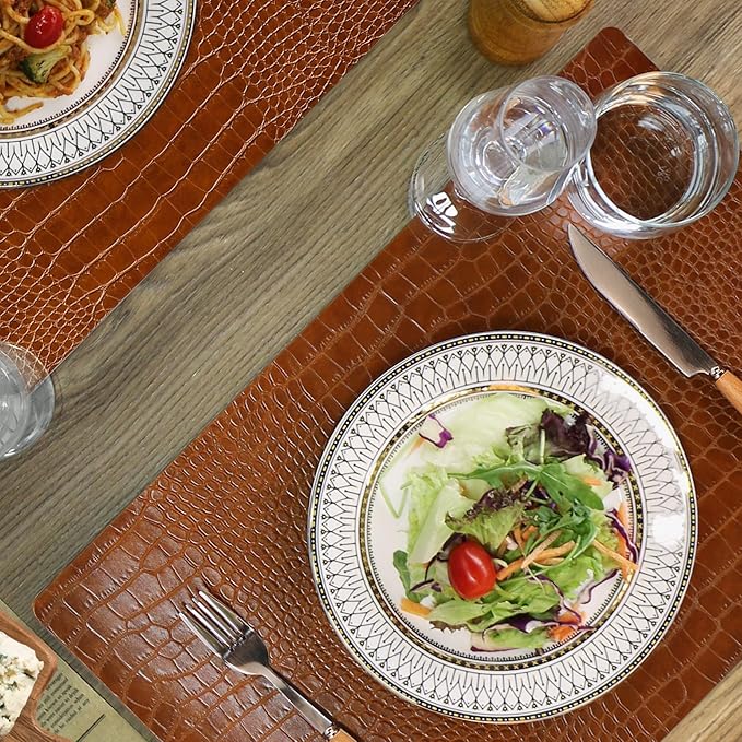Set of 6 Faux Leather Placemats, PU Table Mats, Waterproof, Stain Resistant, Heat Resistant, Easy to Clean for Kitchen Dining Table,Conference Table