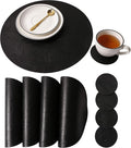 Set of 6 Embossed PU Leather Placemats, Waterproof Coffee Coasters, Kitchen Table Mats, Easy to Wipe Off for Dining Round Table