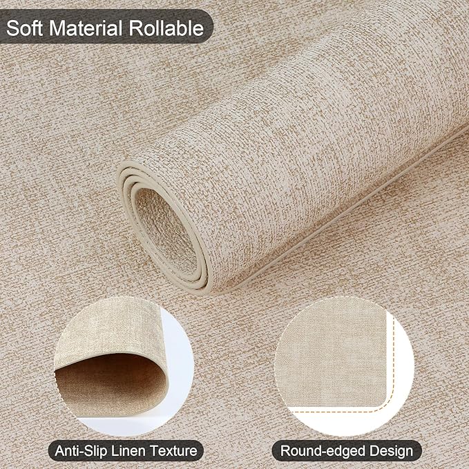 Faux Leather Placemats Set of 6, Heat Resistant Wipeable Washable Vinyl Place Mats, Waterproof Anti-Slip Dining Table Mats, Suitable for Indoor & Outdoor Use (Beige)