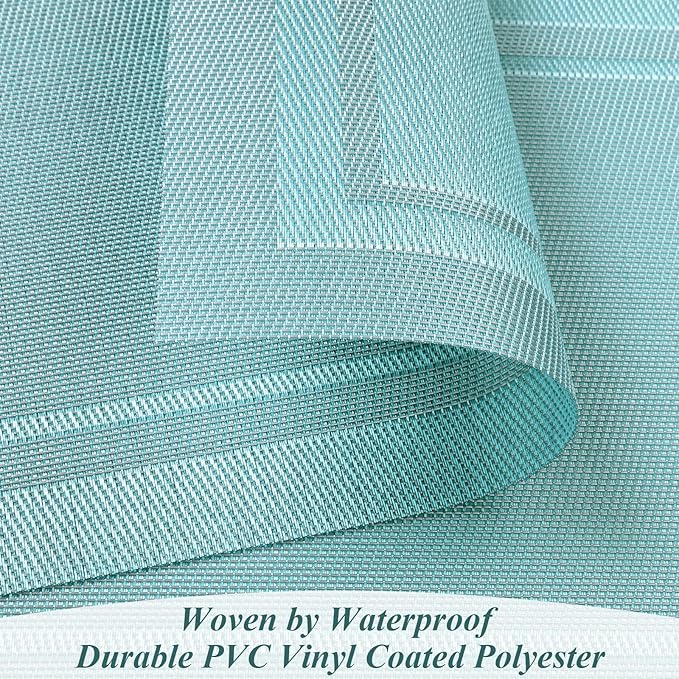 SHACOS Woven Vinyl Placemats Set of 4 Wipe Clean Place Mats for Dining Table Heat Resistant PVC Weave Table Mats Indoor Outdoor (4, Frame Light Turquoise)