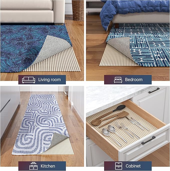 Non-Slip Rug Pad Gripper 2.5x14 Feet, Anti Skid Mat for Kitchen Hallway Runner Rug, Keeps Rugs in Position and Safe, Thick Cushioned Carpet Pad for Hardwood Floors Protection