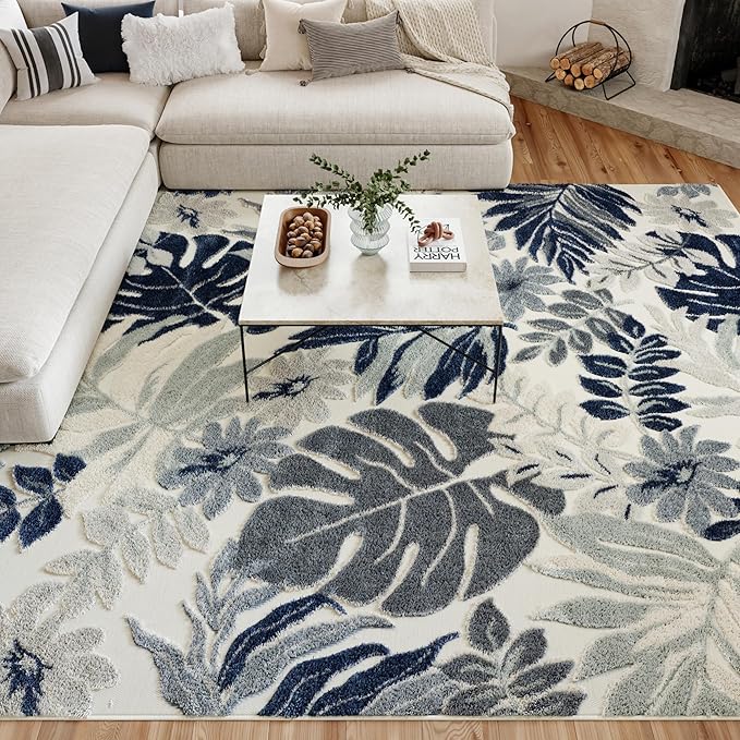 Nourison Home Suncoast Blue 9' x 12' Area Rug - Easy Clean, Non Shedding, Bed Room, Living Room, Dining Room, Kitchen (9' x 12')