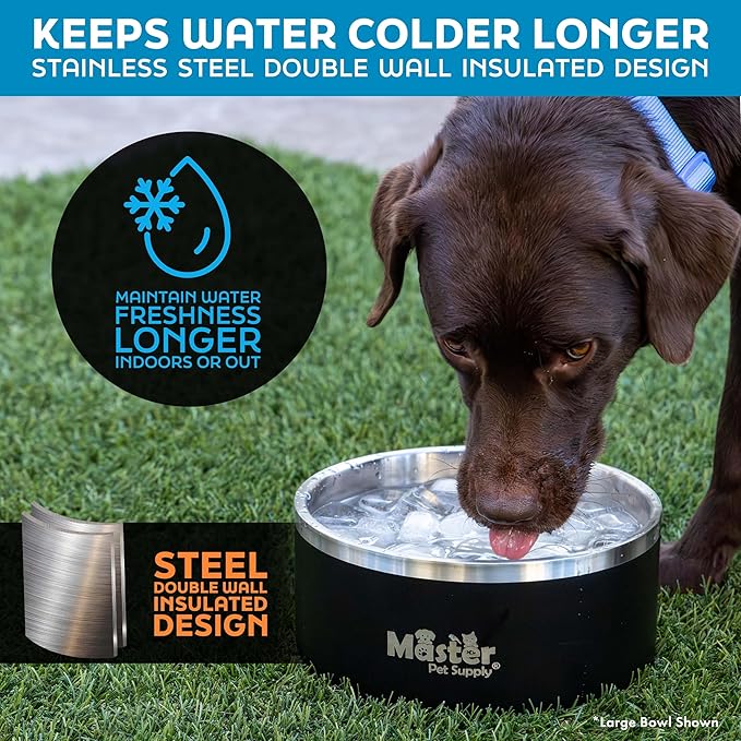 Master Pet Supply Stainless Steel Dog Bowls - 64 oz, Heavy Duty - Emerald Sea, Double Wall Extra-Thick Insulated, Non-Slip Pet Water Bowl for Dogs, Cats & Pets, Anti Rust Metal, Dish Washer Safe