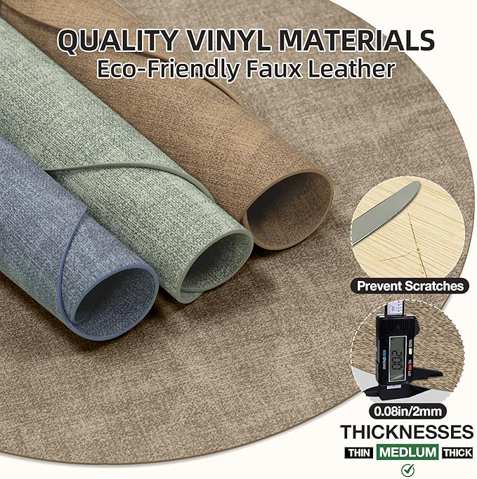 15 inch Faux Leather Round Placemats Set of 6 Non-Slip Washable Wipeable Table Mats, Heat Resistant Waterproof Oilproof Light Coffee Place Mats for Kitchen, Dining, Party, Indoor, Outdoor