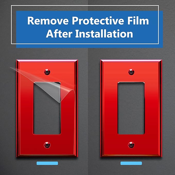 LIDER Reflective Acrylic Decorator Wall Plate, Mirrored Light Switch Plate, Plexiglass Outlet Cover, Acrylic Glass, Oversized 1-Gang 5.25" x 3.44", LWP-31O-ARD, Red