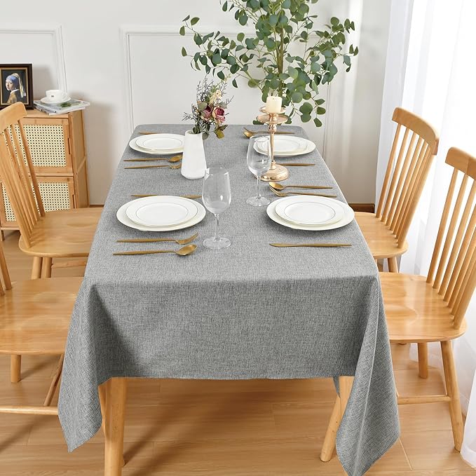 JIUZHEN Rectangle Table Cloth Faux Linen Farmhouse Tablecloth Wrinkle and Stain Resistant Decorative Fabric Table Cover for Kitchen, Dining Room, Parties and Camping, Grey, 60 x 84 Inch