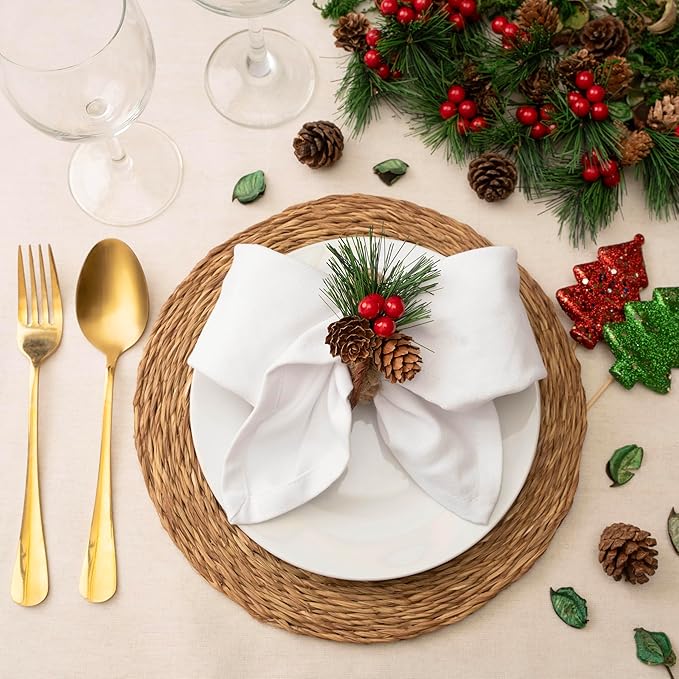 Blue Needles Solid Cloth Napkins Set of 6 White 100% Cotton Dinner Napkins 18x18 inches - Soft, Reusable, Absorbent & Washable Linen, Ideal for Christmas Events, Parties & Everyday Use