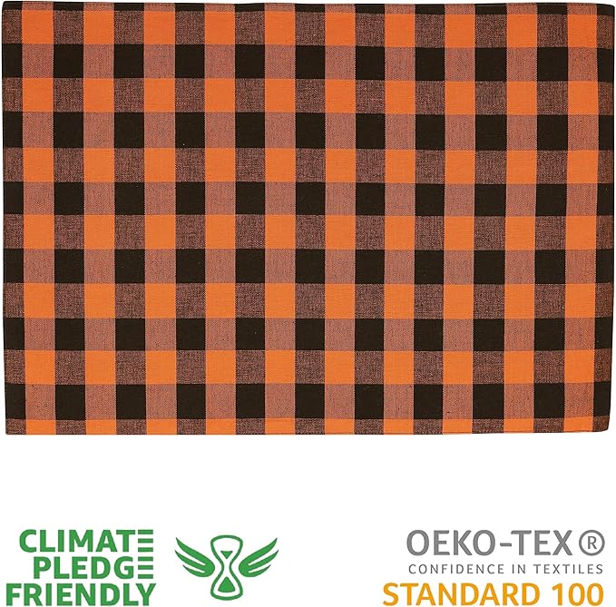 Urban Villa Halloween Placemats for Dining Table 100% Cotton Placemats 14''x20'' Over Sized Tablemats Set of 6 Placemats Orange/Black Color Buffalo Check Tablemats for Dinners Wedding PartiesPlacemats