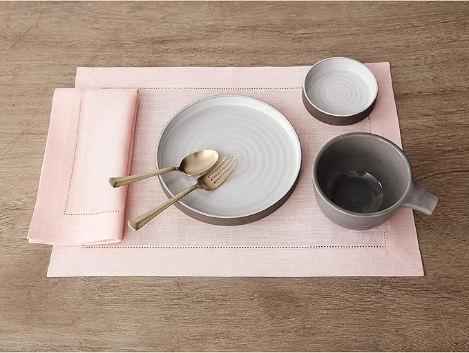 Solino Home Pink Linen Napkins Set of 4-100% Pure Linen Hemstitch Dinner Napkins 20 x 20 Inch for Valentines, Spring, Easter - Classic Hemstitch