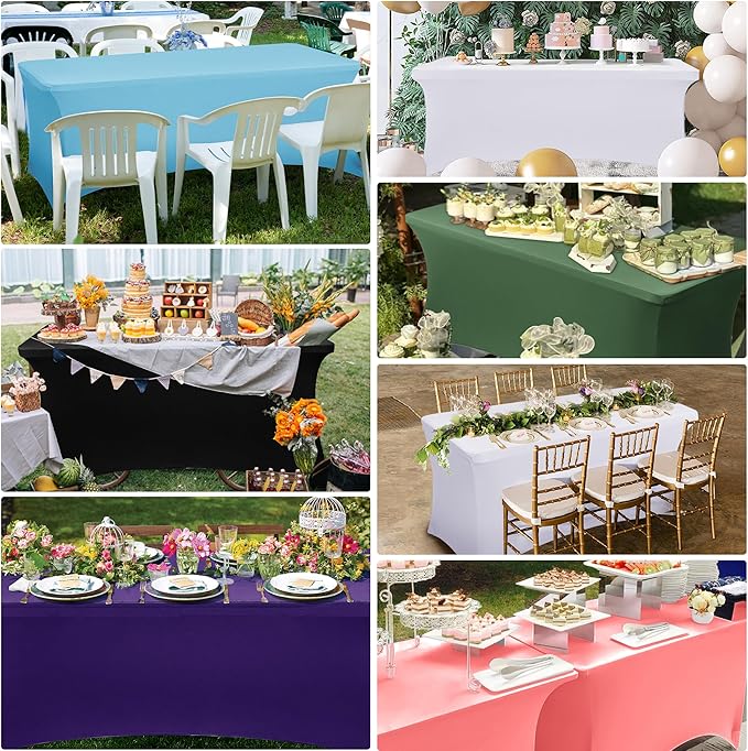 Obstal 4Ft Stretch Spandex Table Cover for Standard Folding Tables - 2 Pack Universal Rectangular Fitted Tablecloth for Party, Banquet, Events, Trade Show (Dusty Blue, 48L x 24W x 30H Inches)