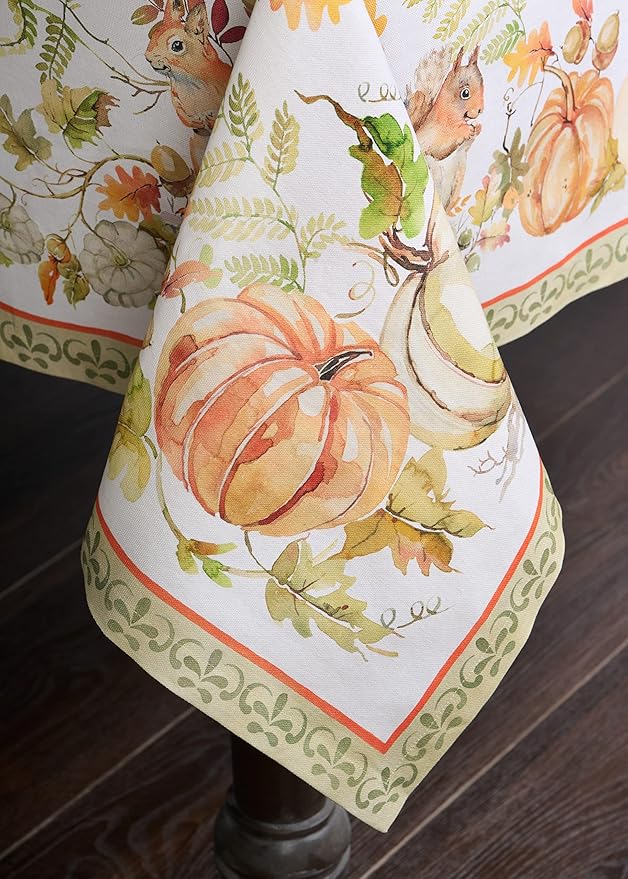 Maison d' Hermine Table Cloth Square Table 100% Cotton 54 x 54 Inches Fall Tablecloth Reusable Everyday Use for Thanksgiving Christmas Decorations Dining Farmhouse Party (Pumpkin Passion)