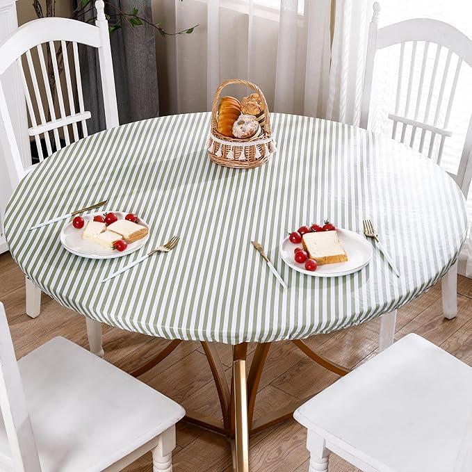 Walrus Round Vinyl Fitted Tablecloth with Flannel Backing Elastic Edge Design Table Cover Waterproof Oil-Proof PVC Table Cloth Stain-Resistant Best for 45"-56" Round