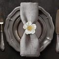 Decozen Set of 4 White Gold Napkin Rings in Floral Design, Festive, Table Decor Setting for Holiday, Wedding, Birthday, Kitchen, Home Decor, Housewarming Gift - Mothers Day Decorations