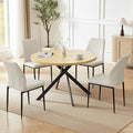 45.3'' Walnut Round Dining Table Set for 4, Mid Century Modern Small Coffee Set for Dining Room Kitchen Apartment (Cream Table + 4 White Chairs)