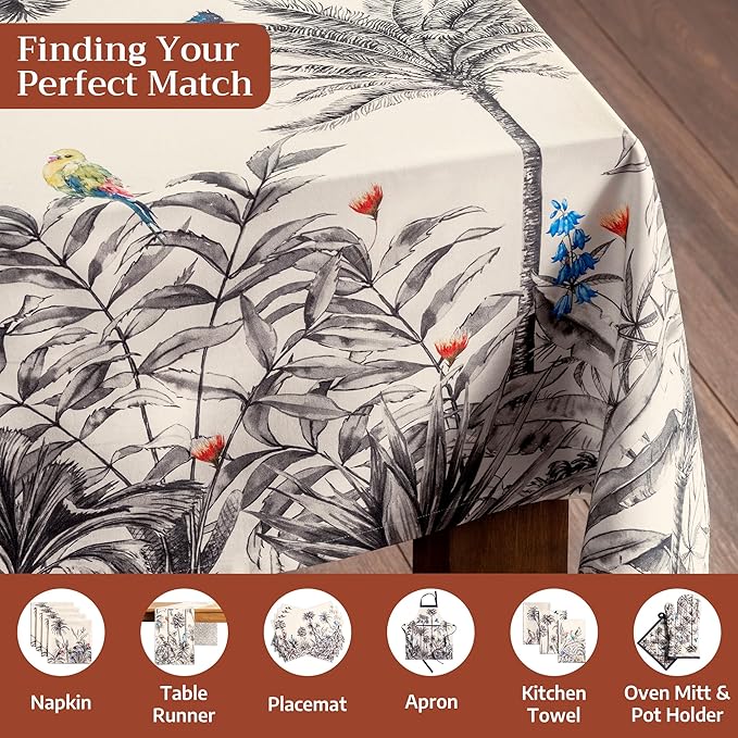 Maison d' Hermine Table Cloth Rectangle Table 100% Cotton 60 x 90 Inches Fall Tablecloth Reusable Everyday Use for Thanksgiving Christmas Decorations Dining Farmhouse Party (Amazonia)