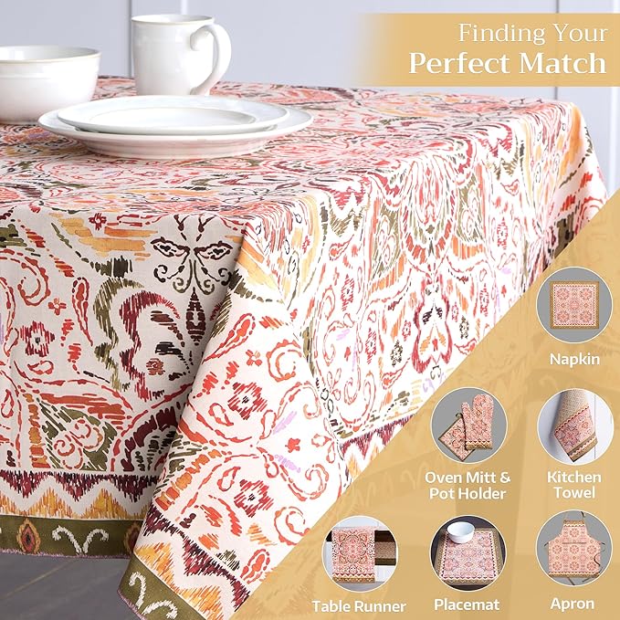 Maison d' Hermine Table Cloth Rectangle Table 100% Cotton 54 x 72 Inches Fall Tablecloth Reusable Everyday Use for Thanksgiving Christmas Decorations Dining Farmhouse Party (Damask)