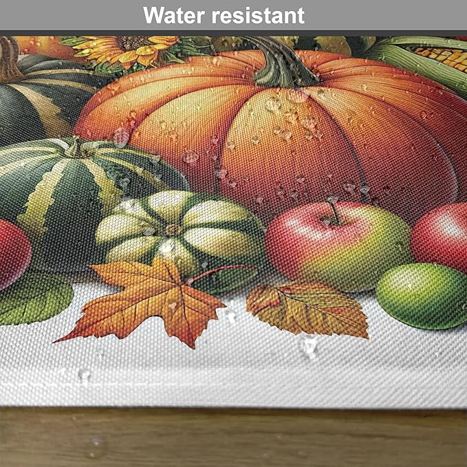 Ambesonne Fall Place Mats Set of 8, Pumpkins Apples and Sunflowers Harvest Time Composition Veggies Fruits, Washable Fabric Placemats for Dining Table, Placemat 8 pcs, Emerald Orange and Green