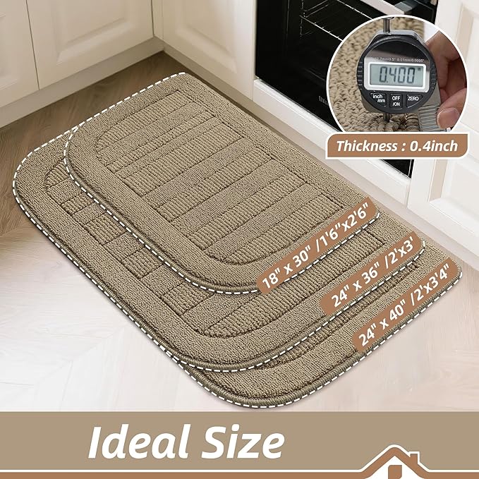 BEQHAUSE 24x40 Inch Kitchen Rug Mat Durable Kitchen Rugs Non-Slip Washable Absorbent Kitchen Mats for Floor Dirt-Resistant Semicircular Kitchen Mat (Beige)