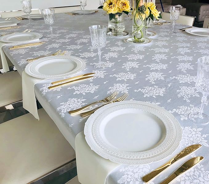 " OCCASIONS " 120 Plates Pack,(60 Guests) Extra Heavyweight Vintage Wedding Disposable/Reusable Plastic Plates 60 x11'' Dinner +60 x 8.25'' Salad/Dessert Plate (Chatesau Light Gray)