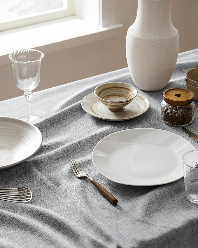 Linen Tablecloth for Rectangle Table 60x84 Inch Grey, Farmhouse Style Grey Tablecloth, Water Resistant Burlap Tablecloths for Dining Table Farmhouse Kitchen