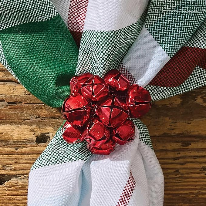 Park Designs Jingle Bell Red Cluster Napkin Ring Set of 4 | 3" x 2" Metal Napkin Holders | Festive Red Jingle Bells for Christmas & Holiday Table Decor | Reusable Dining Accessory for Cloth Napkins