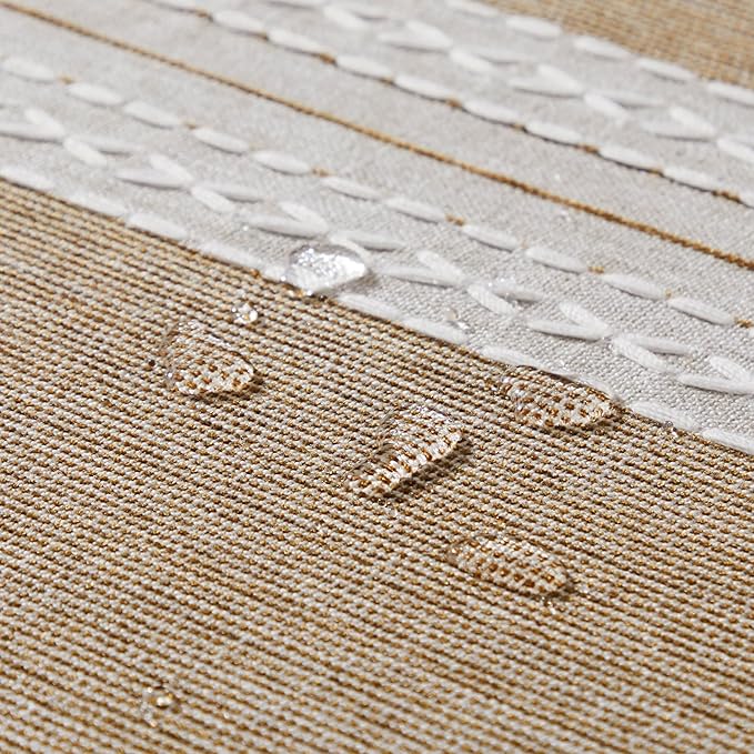 ZeeMart Contrast Linen Round Tablecloth 52 Inch Mid-Stripe Brown, Farmhouse Style Round Table Cloth Heavy Weight Beige Tablecloths, Water Resistant Burlap Table Cloths