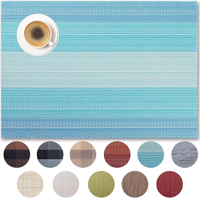 Placemats Set of 4 - Easy Clean Woven Vinyl Placemats for Dining Table, Indoor/Outdoor Place Mats, Washable PVC Table Mats（Ocean Geode）