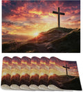Cross Placemats Set of 6,Sunset Table Mates Non-Slip Heat Resistant Washable Linen Place Mats for Party Kitchen Dining Decoration Indoor Outdoor 12"x18"