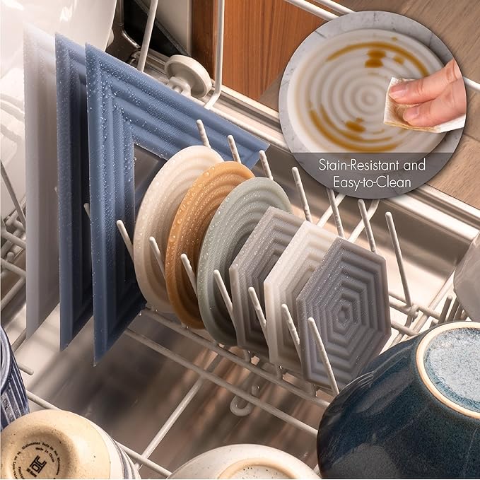 LINE+ARC Extra Thick Silicone Coasters (As Seen in NYTimes WireCutter) Waterproof Anti-Stain Heat-Safe Dishwasher-Safe Degrē Coasters XL (Set of 6 Winter Salad) Outdoor Rubber Mid-Century Modern