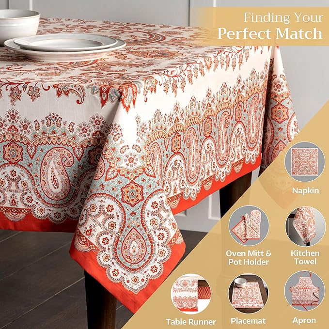 Maison d' Hermine Table Cloth Rectangle Table 100% Cotton 60 x 108 Inches Fall Tablecloth Reusable Everyday Use for Thanksgiving Christmas Decorations Dining Farmhouse Party (Cachemire)