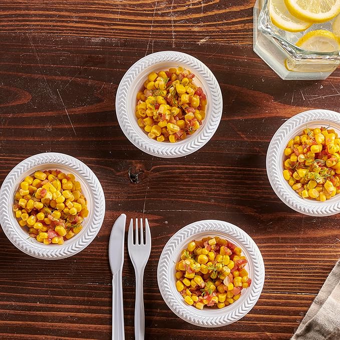 PLASTICPRO 100 PCS White Plastic Bowls 5 oz Premium Quality Light Weight Dishes Disposable Small Plastic Bowls for Dessert Appetizers Soups for Parties Weddings