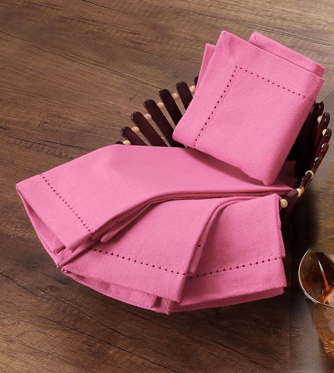 Lightnpro Cotton Dinner Napkins Set of 12, Hemstitched Dinner Cloth Napkins with Metred Corners, Washable and Reusable for Dining, Parties, Weddings, Holiday & Everyday Use - 18x18 Inch Baby Pink