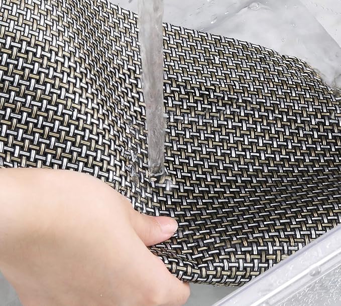 New Star Foodservice 28195 Crossweave Woven Vinyl Placemats, Set of 4, Electrum Silver