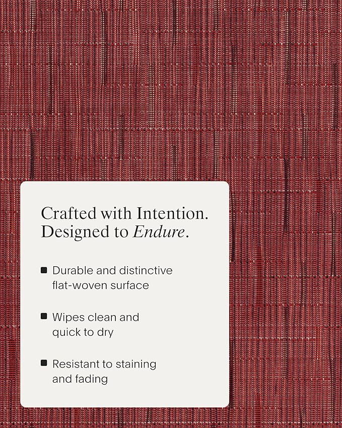 Chilewich Bamboo Placemats Set of 4 - Woven Rectangle Placemats - Reusable, Stain-Resistant, Indoor/Outdoor Tabletop Protection - 19" x 14" - Cranberry