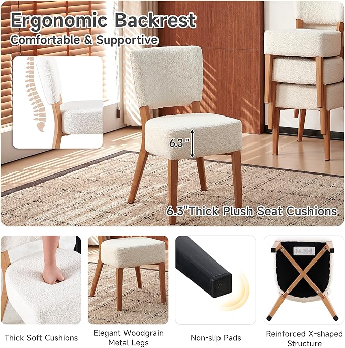 Howtek 5-Piece Modern Dining Room Set, 47" Round Dining Table and 4 Space-Saving Upholstered Stackable Dining Chairs, Kitchen Table and Chairs Set for Home, Kitchen, Living Room (Oak/White)